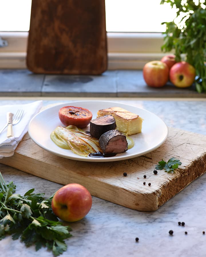 Cover Image for Brasserie Blanc’s wild boar sirloin with juniper & black pepper