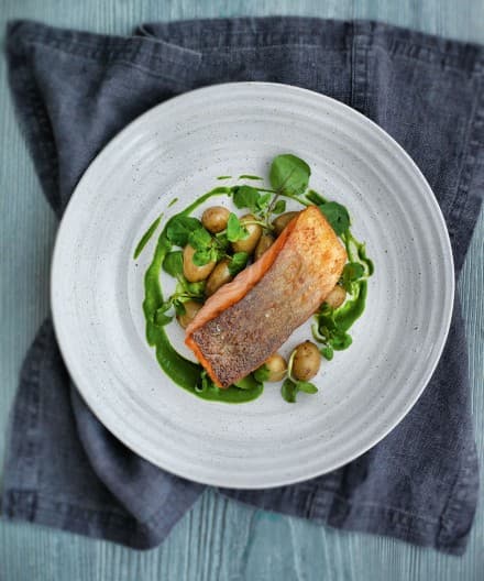 Cover Image for Sea trout, new potatoes and watercress sauce
