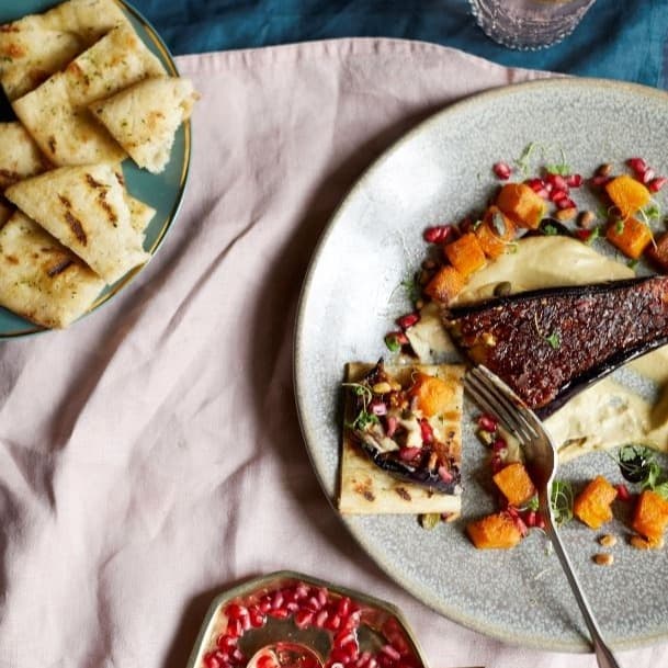 Cover Image for Celebrate Veganuary – Harissa Glazed Aubergine with Baba Ganoush recipe