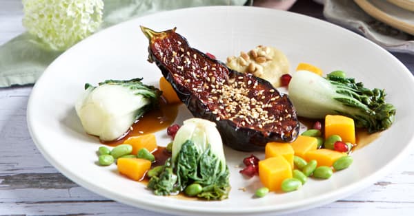 Cover Image for HARISSA GLAZED AUBERGINE WITH BABA GANOUSH