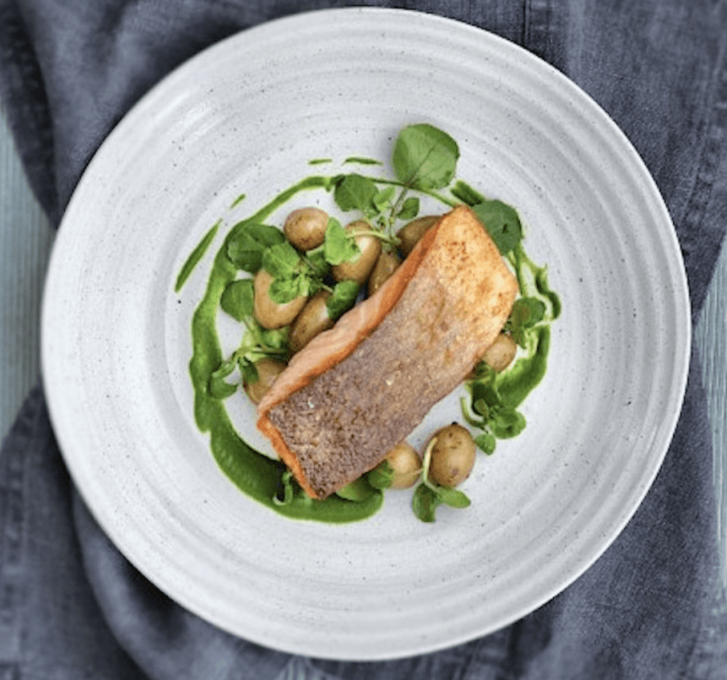 Cover Image for Fresh sea trout, new potatoes and watercress sauce…